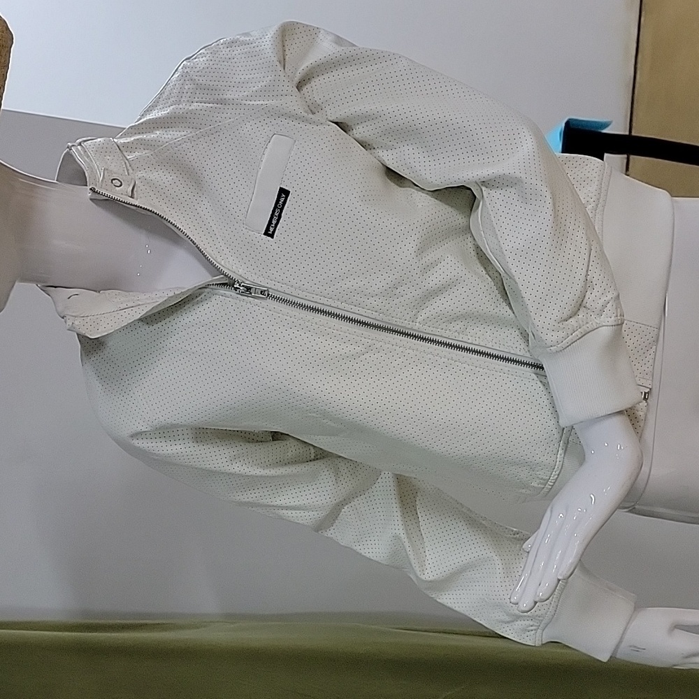 NWT Members Only Bomber Style Faux Leather White Jacket Size XS